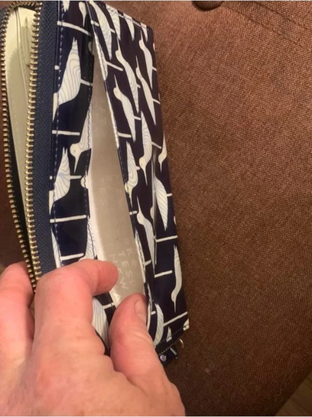 kate spade navy and white seagull print accessory pouch